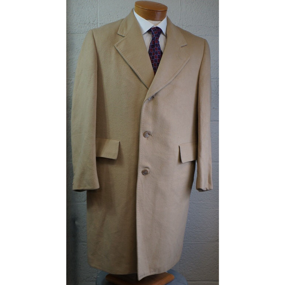 Tan overcoat 100 % Dhalishan Cashmere Over Coat Made USA - Picture 2 of 9